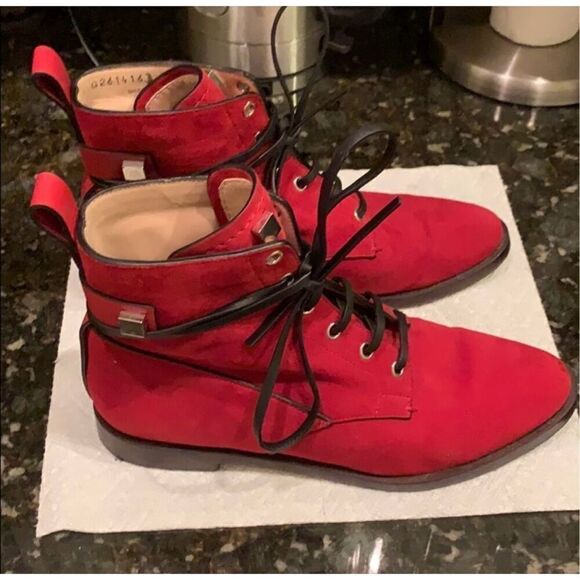 Stuart Weitzman Ryder Ankle Boots Size 7 1/2 Red suede - Picture 4 of 6